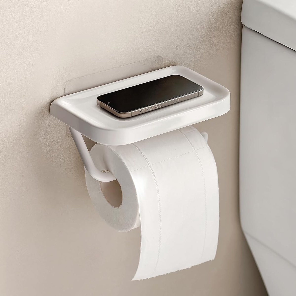 Toiletpapierhouder zonder boren met plank - Multifunctionele houder voor toiletpapier - Geschikt voor alle rollen - Wit kunststof
