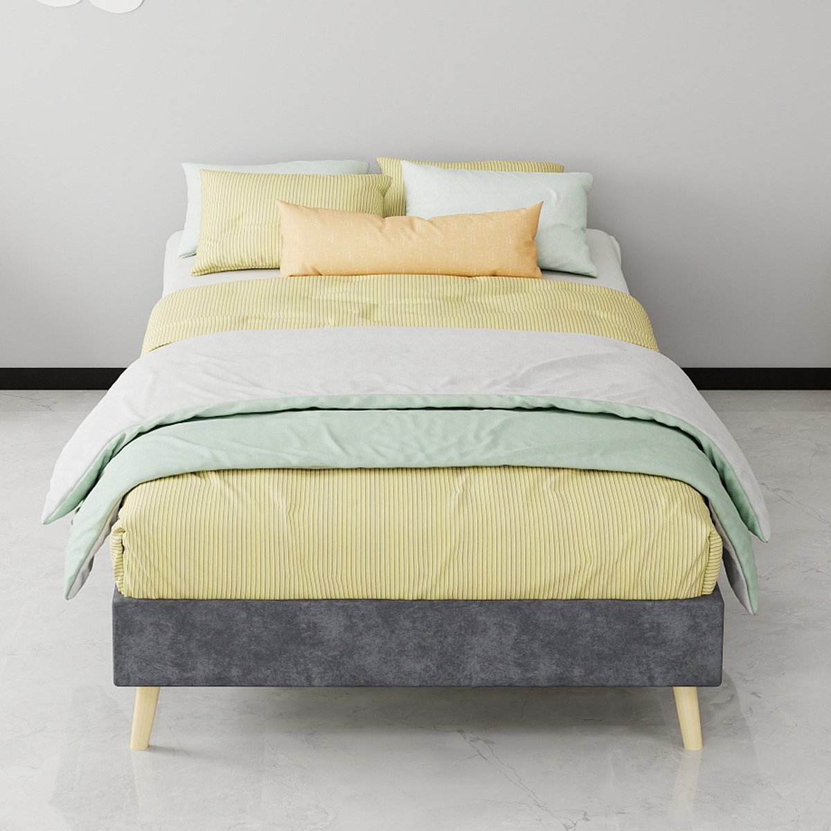 AURA LUMEN-Gestoffeerd bed-Eenpersoonsbed-90 x 200 cm-Laag profiel-Modern design-Grijs