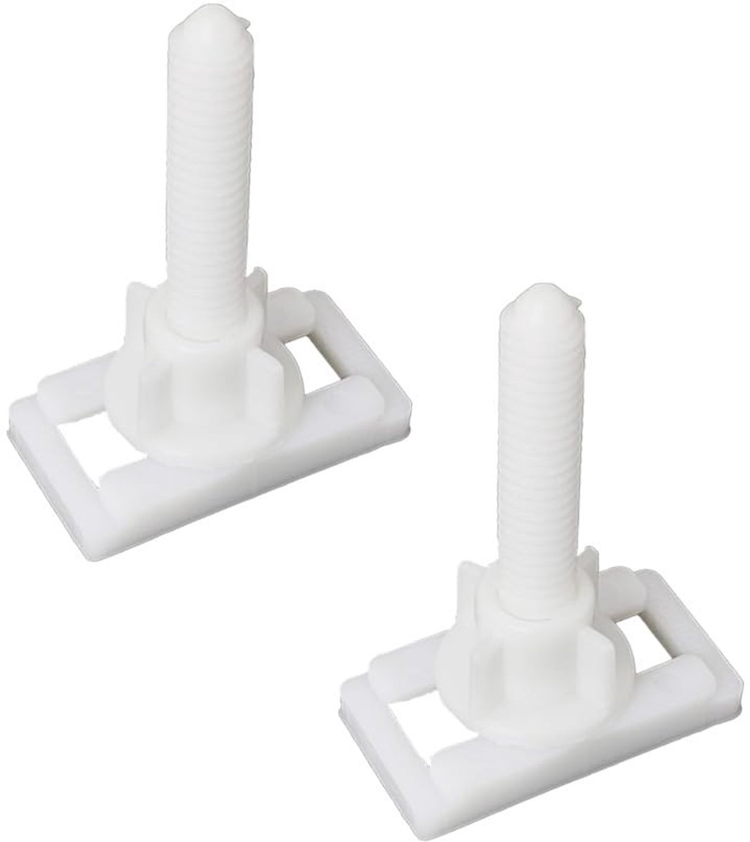 Set van 2 Toiletbril Scharnierbouten met Witte Plastic Rectangular Moeren - Reparatieset voor Toiletbrillen en Onderhoudsaccessoires