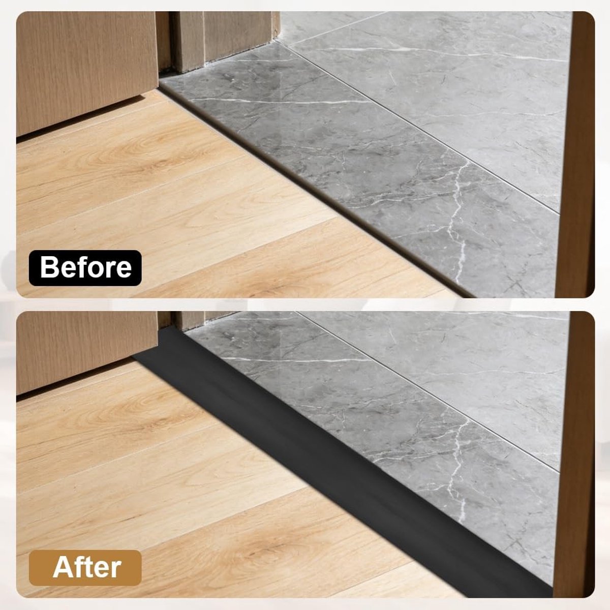 Zelfklevende PVC Vloerovergangsstrips voor Laminaat en Tegels - De perfecte Deurverdeler en Drempeloplossing voor Vloeren en Tapijt (Zwart, 2m)