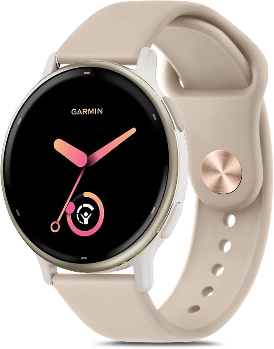 Garmin horlogeband 20mm - Siliconen sportarmband - Reserveband smartwatch - Vivoactive 5 compatibel - Forerunner 165 geschikt - Snelsluiting van metaal - Verstelbare roestvrijstalen gesp - Beige - Pols 170-220 mm