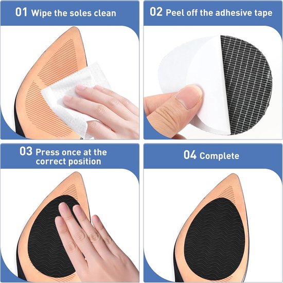Antislip schoenzoolgrepen, zelfklevende rubberen pads voor betere grip, 10 stuks met golfdesign (zwart) — afbeelding 4