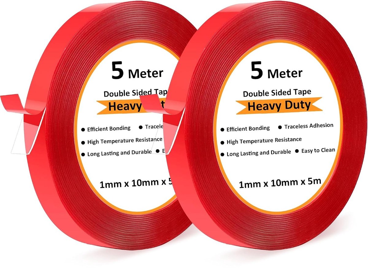 Verwijderbare, extra sterke dubbelzijdige tape, transparant en waterproof, 2 rollen van 5 m x 10 mm, ideaal voor knutselen en DIY-projecten