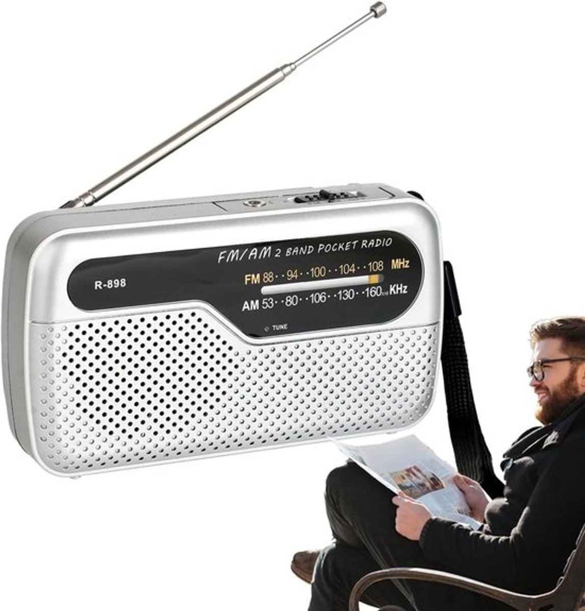 draagbare radio - zakradio - luisterapparaat - voor reizen - ontspanning - buiten - elektronische wijzer - tuning - 12.6 x 3 x 7.1 cm