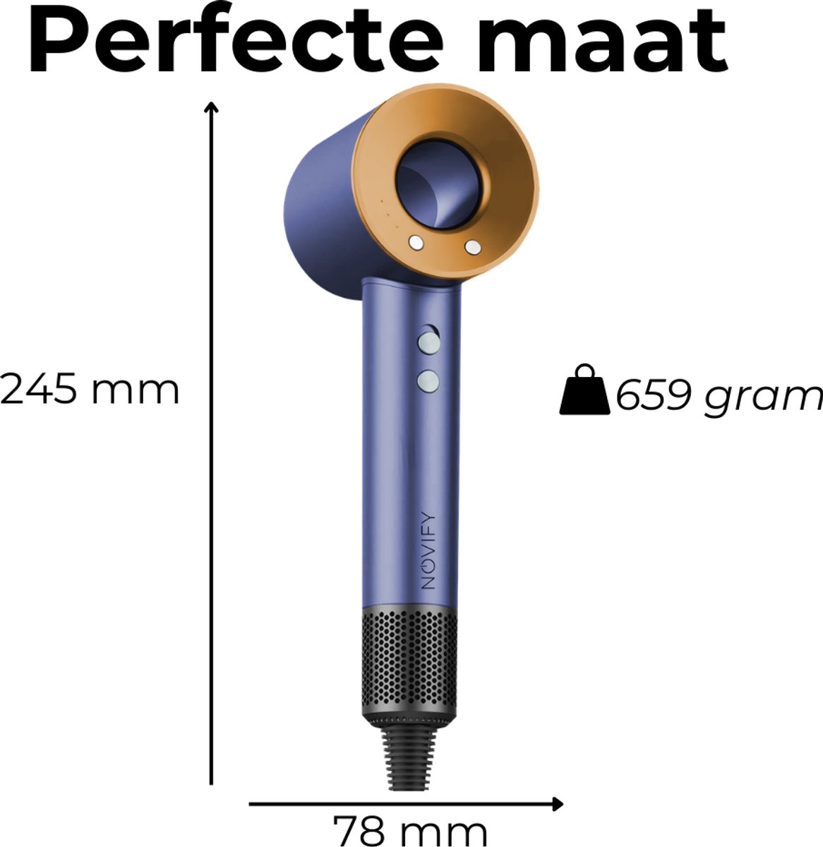 NOVIFY® Fohn - Fohnborstel - Haardroger met 5 opzetstukken - Fohn met Diffuser - 1500W - Midnight Gold - 2025 thumbnail 3