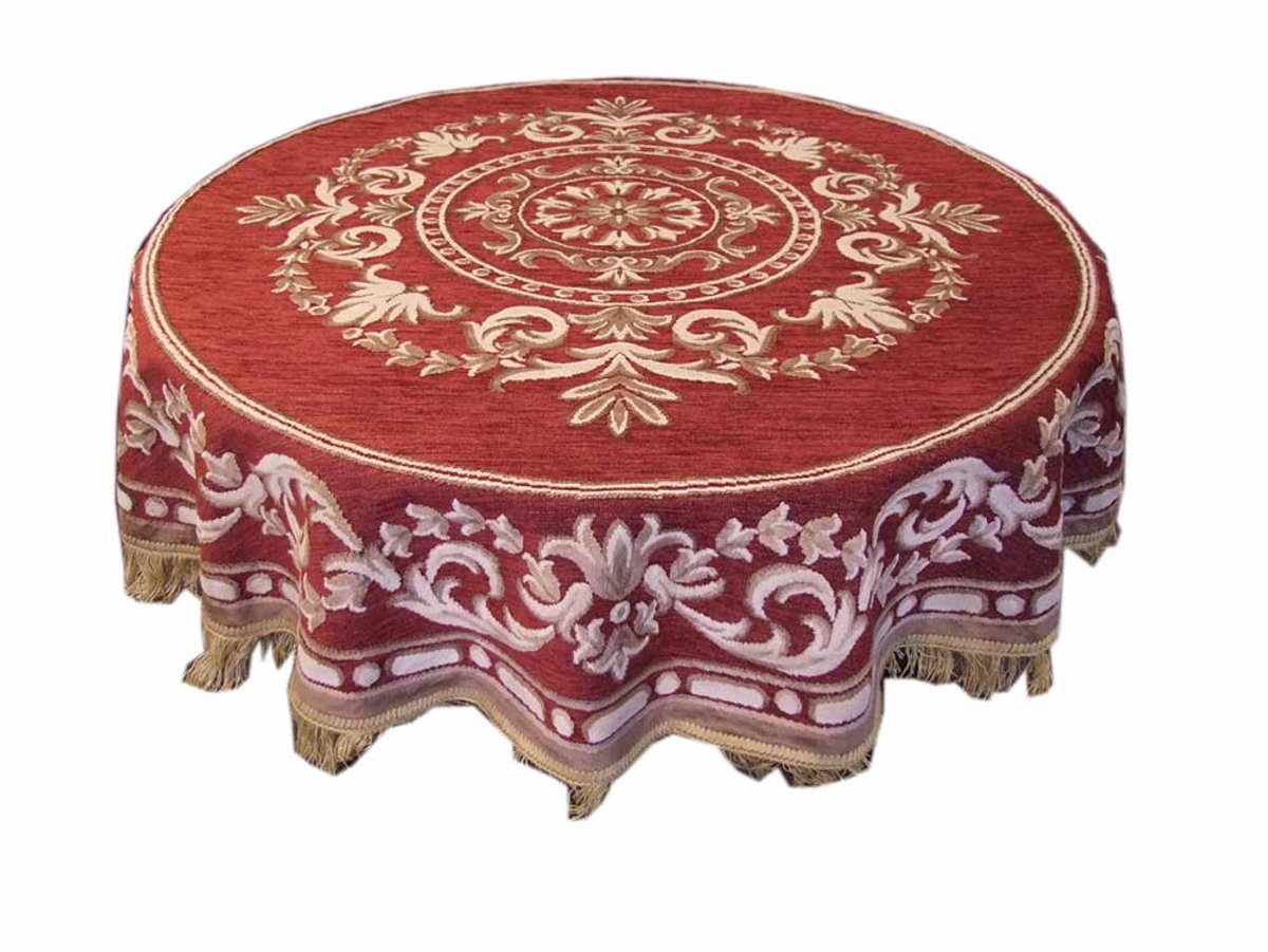 Tafelkleed Julia - rood - 150 cm rond - met franjes - klassiek - authentiek - traditioneel - vintage - retro