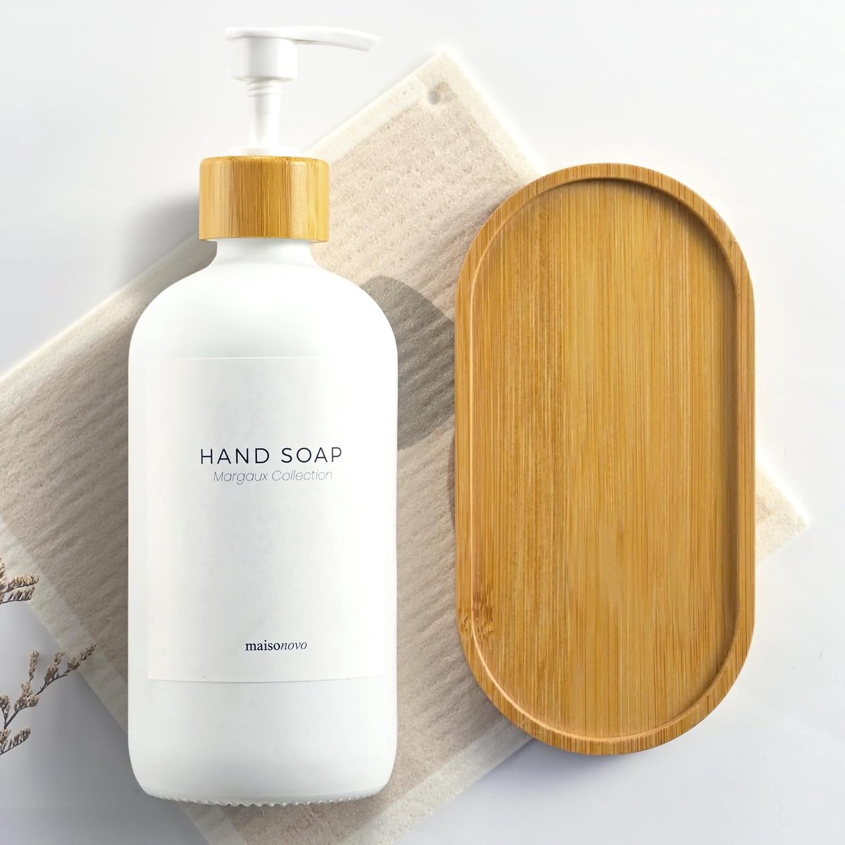 MaisoNovo Bamboo Soap Tray - Wooden-Sink for Bathroom CounterTop - Soap Dispenser Tray for Counter - ShopVlot