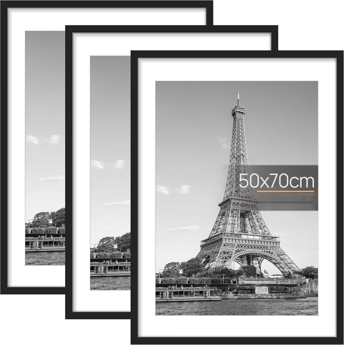PromoHome Set van 3 A4-fotolijsten, zwarte A4-fotolijsten, 21 x 29,7 cm, frame wandophanging, landschaps- of portretoriëntatie