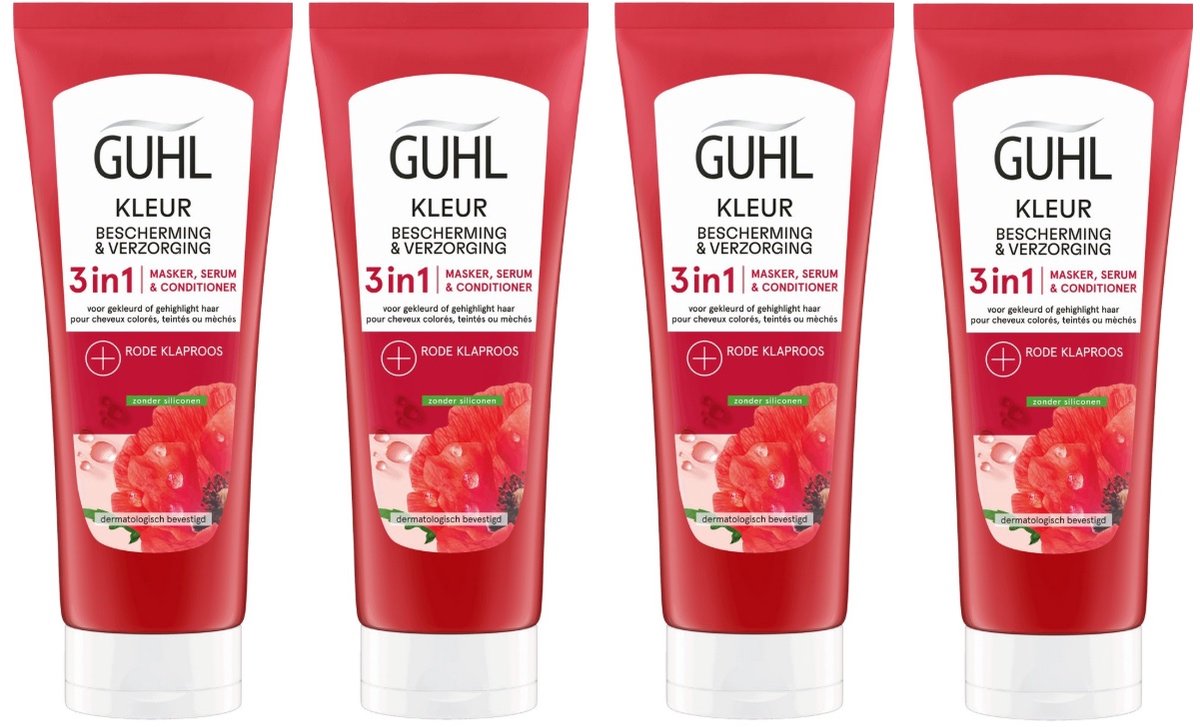 Guhl Kleur 3-in-1 Masker Serum & Conditioner Rode Klaproos set van 4