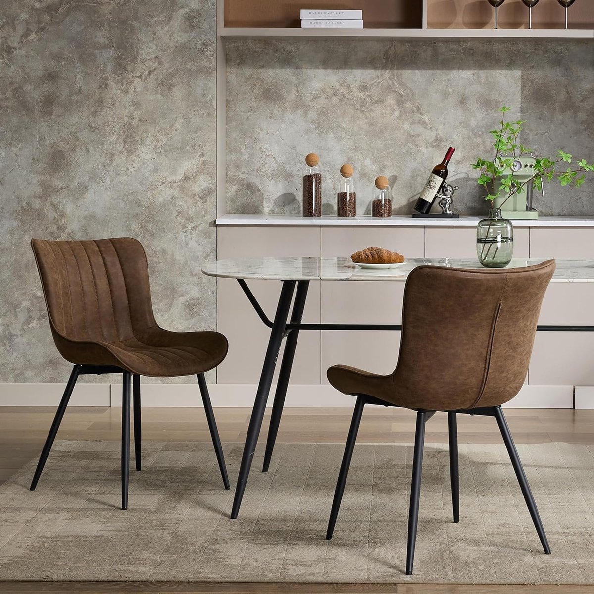 Eetkamerstoelen Set van 2 - Bruin PU Leer Notenhout Metaal 150kg