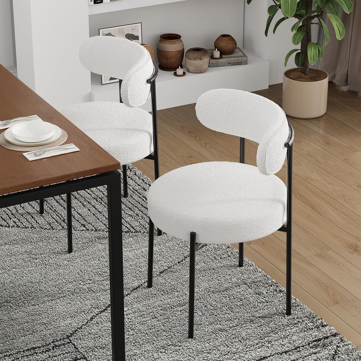 Triumpunpre Eetkamerstoelen set 2 stuks - wit Teddy Fleece - metalen frame - comfortabele stoelen voor eetkamer en keuken