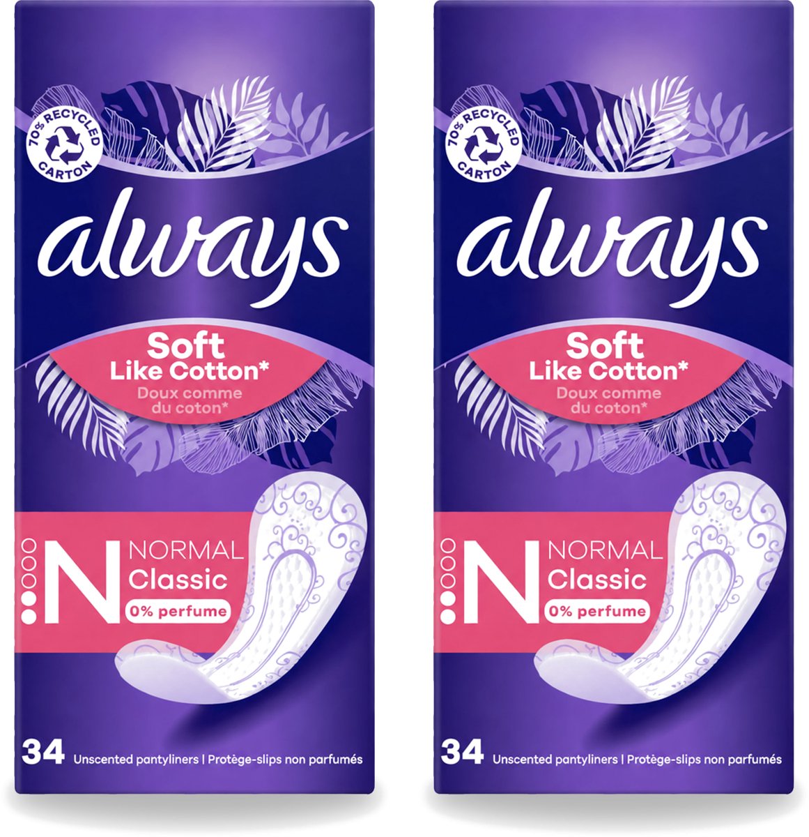 2 x Always – Inlegkruisjes – Discreet Normal – 34 stuks - Voordeelverpakking - 2 stuks