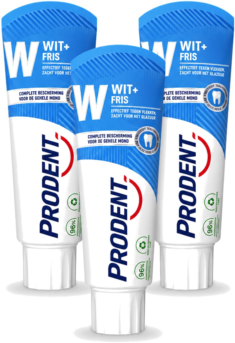 3 x Prodent – Tandpasta – Wit + Fris – Complete Bescherming – 75 ml - Voordeelverpakking - 3 stuks