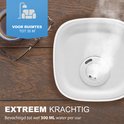 Witte luchtbevochtiger met "VOOR RUIMTES TOT 35 M²" en "EXTREEM KRACHTIG" teksten.