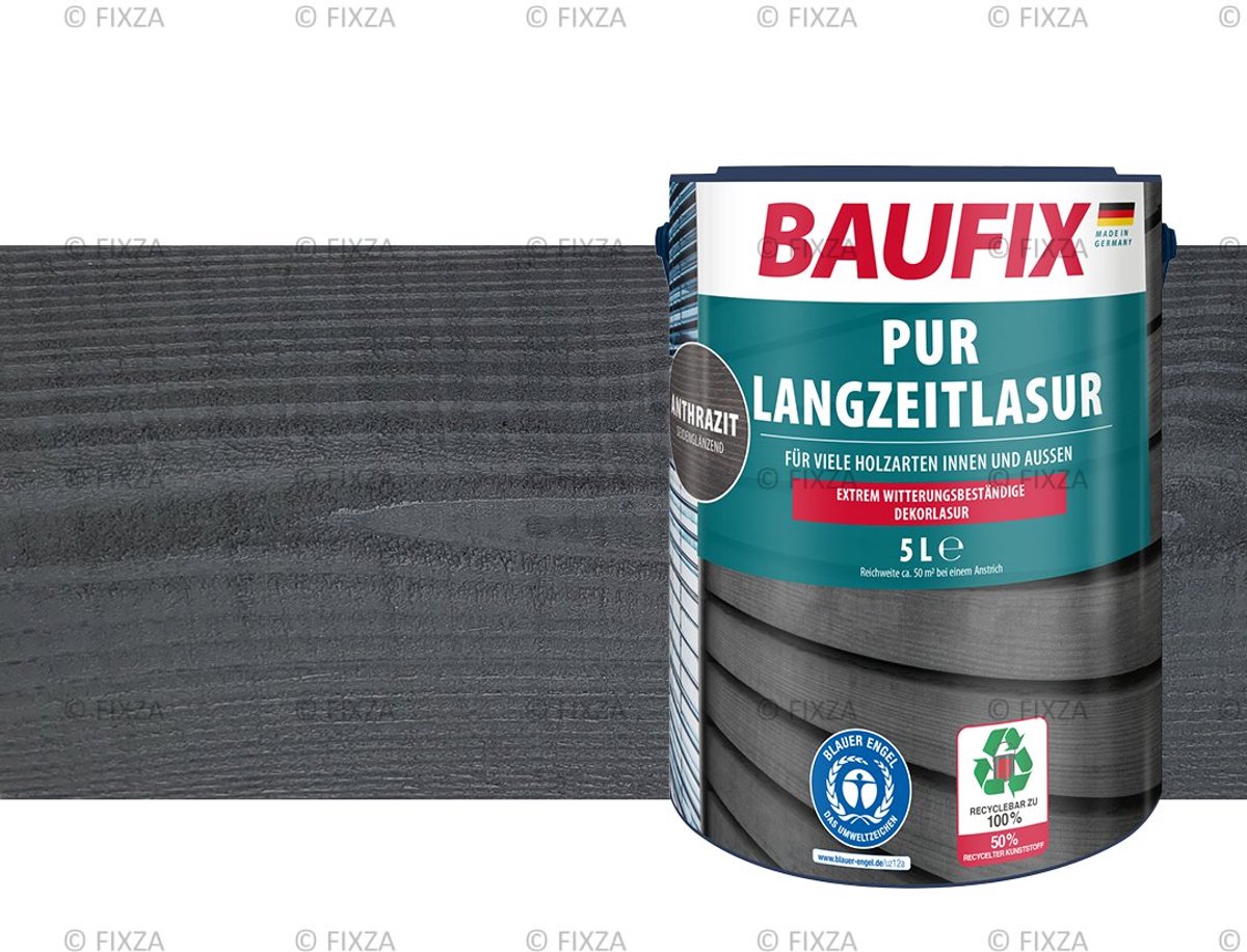 BAUFIX PUR Houtbeits – Antracietgrijs – Zijdeglans – 5 Liter – Voor Schutting, Tuinhuis & Blokhut – Extra UV- & Weerbestendig