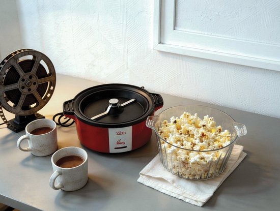 Zilan Popcornmachine 700W – Popcorn Maker – 60 g per Bereiding – Automatische Roerfunctie – Anti-aanbaklaag – Deksel als Serveerschaal – Rood — afbeelding 4