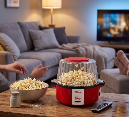 Zilan Popcornmachine 700W – Popcorn Maker – 60 g per Bereiding – Automatische Roerfunctie – Anti-aanbaklaag – Deksel als Serveerschaal – Rood — afbeelding 5