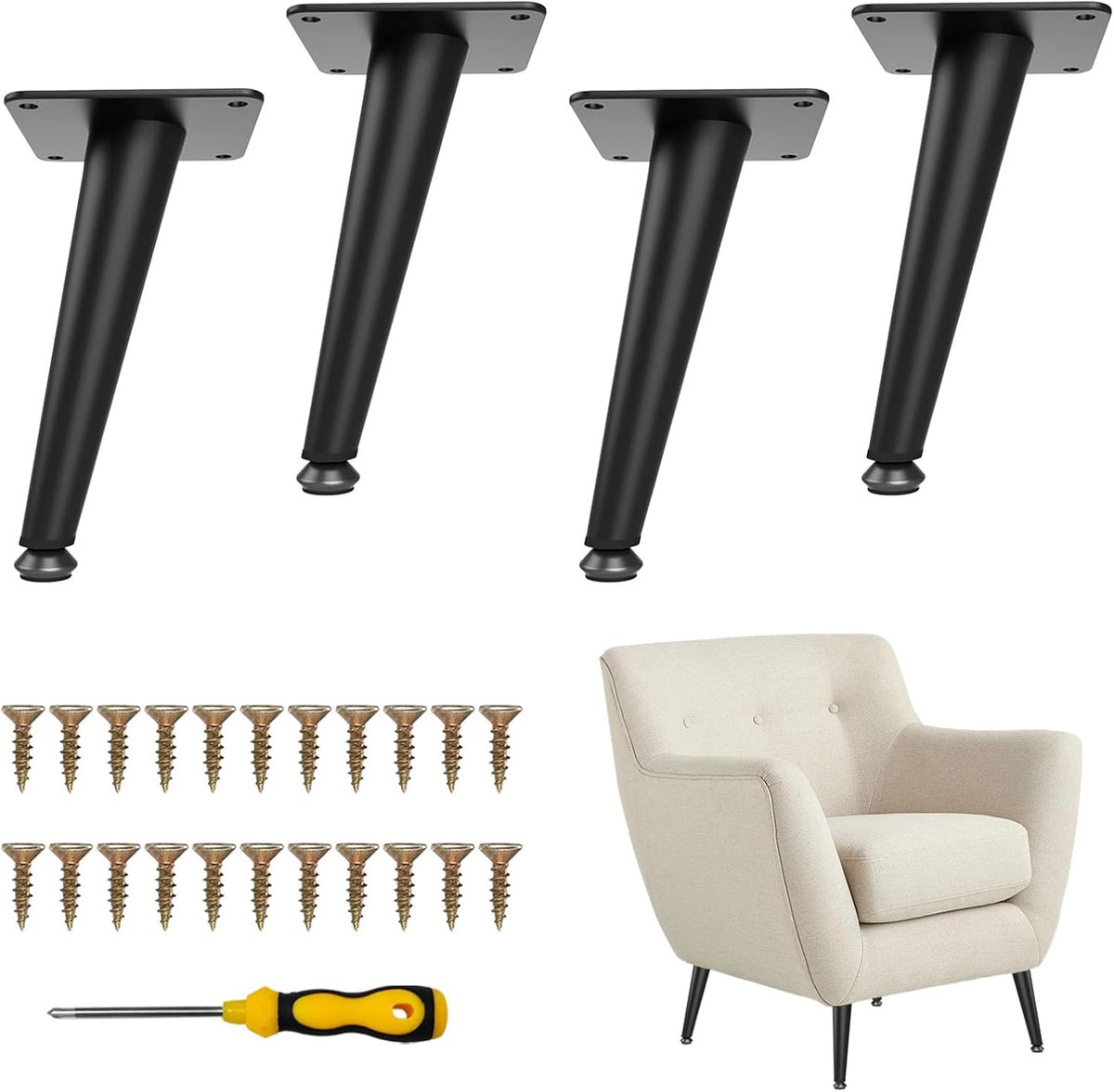 Tafelpoten zwart metaal - schuine constructie - set van 4 - ideaal voor doe-het-zelf meubels - ShopVlot