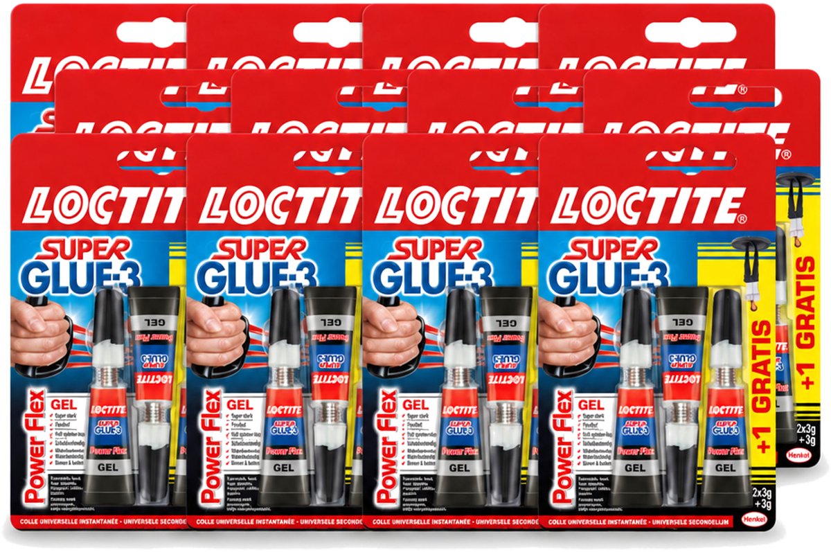 12 x Loctite - Secondelijm - Power Flex - 3 Lijmtubes - Voordeelverpakking - 12 stuks