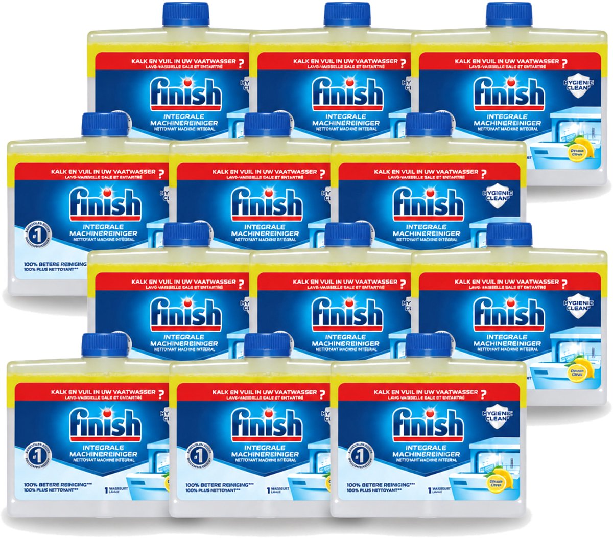 12 x Finish - Integrale Machinereiniger - Hygienic Clean - Anti-Kalk & Anti-Vuil - Citroen - 250ml - Voordeelverpakking - 12 stuks