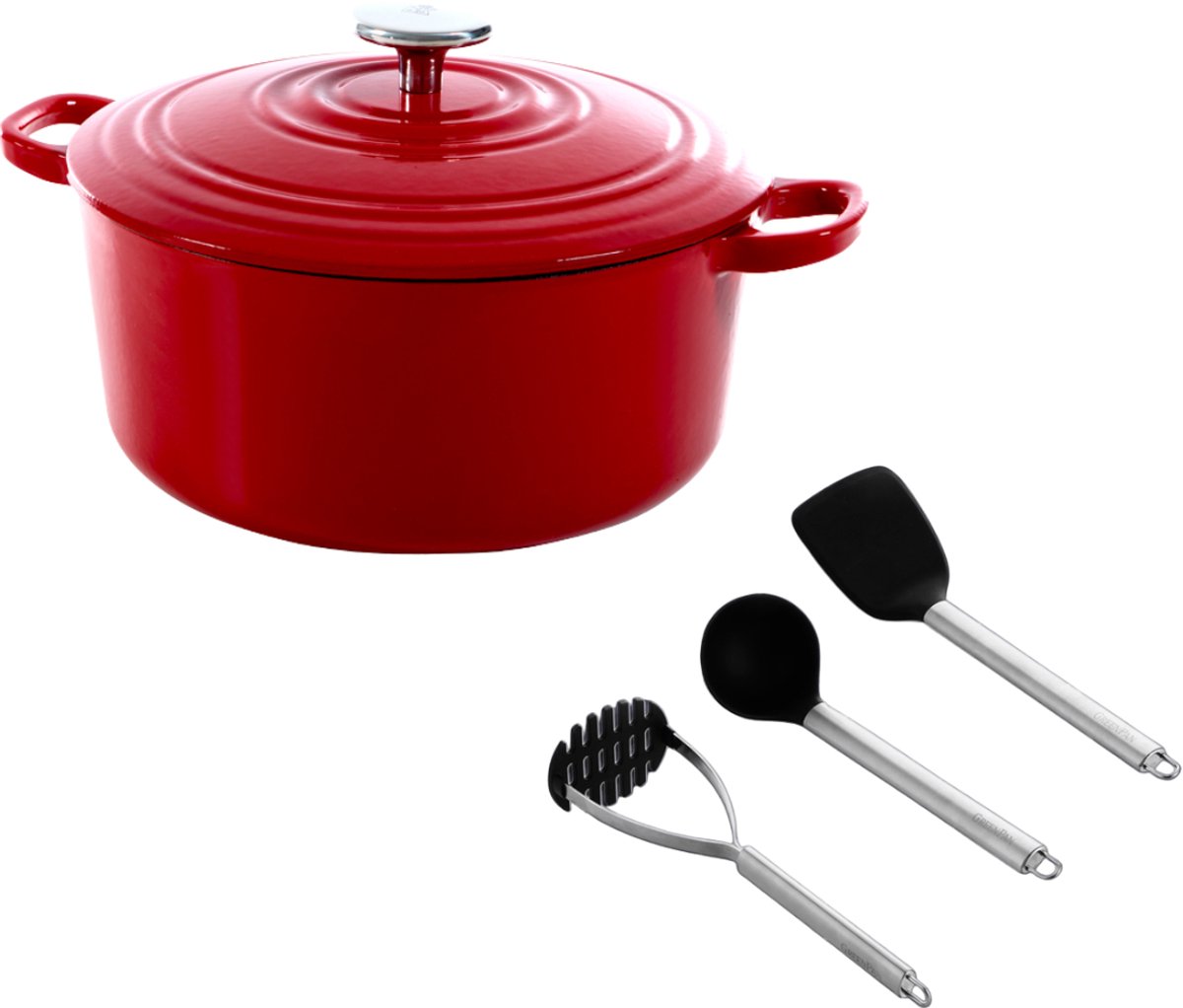 Bourgogne chili red dutch oven 26cm met spatel set