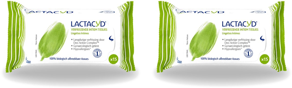 2 x Lactacyd - Intieme Doekjes - Verfrissend - Zeepvrij - Biologisch Afbreekbaar - 15 Doekjes - Voordeelverpakking - 2 stuks