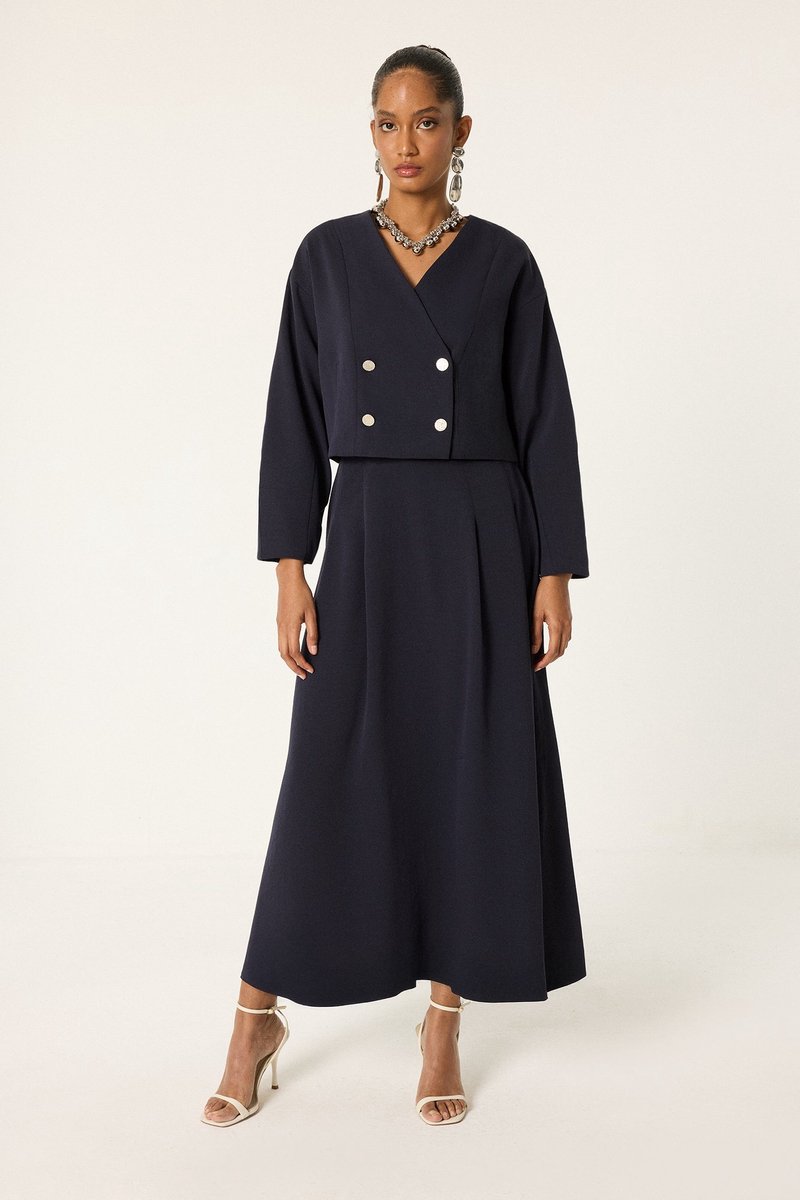 Touché Privé - Double-breasted set van jasje en rok - Marineblauw - Dames