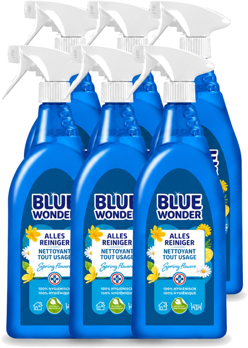 6 x Blue Wonder - Allesreiniger - Lente Bloemen - Hygiënisch - Biologisch Afbreekbaar - 750 ml - Voordeelverpakking - 6 stuks