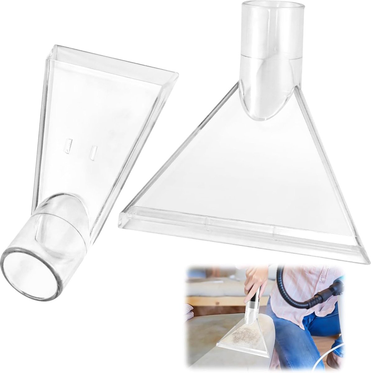 Extractiemondstukken Voor Stofzuiger – Set Van 2 Bekledingszuigmonden – 38 mm Aansluiting – Voor Nat- En Droogzuigers – Voor Bank, Tapijt, Autostoelen En Matras – Transparant