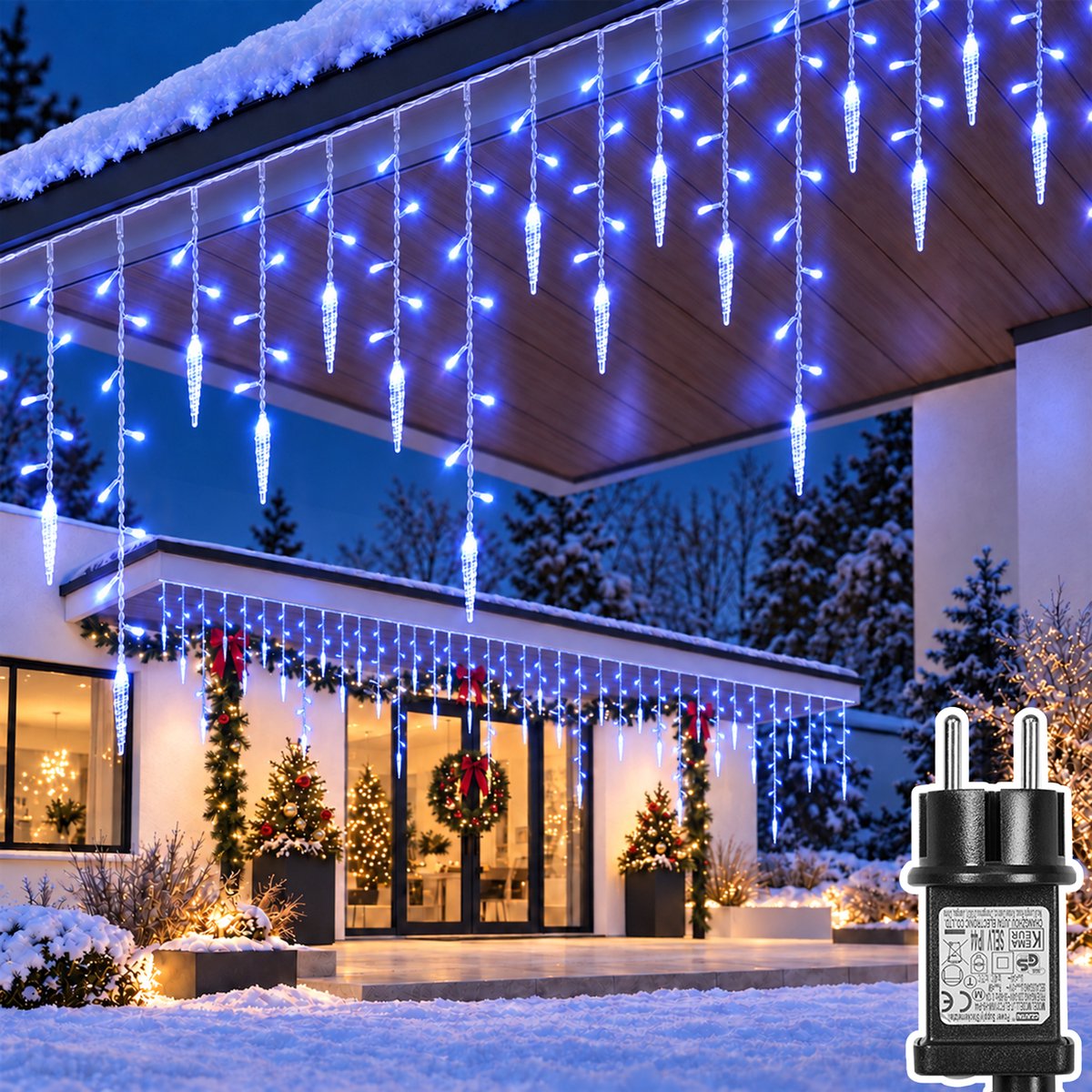 Lapamax IJspegelverlichting met IJspegels - LED Lichtgordijn 3,5 m met 96 LEDs en 16 Hangers - 8 Lichtstanden, Timer en Geheugen - Koppelbaar IP44 voor Binnen en Buiten - Blauw - Kerstdecoratie