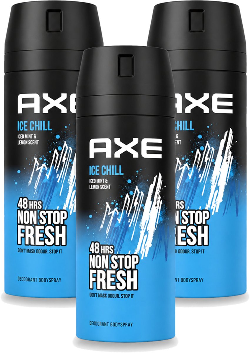 3 x Axe - Deodorant Bodyspray - 48hrs Fresh - Ice Chill - Iced Mint & Lemon - 150 ml - Voordeelverpakking - 3 stuks