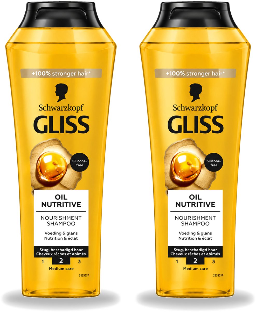 2 x Gliss - Shampoo - Oil Nutritive - Voor Voedend en Zijdezacht Haar - 250 ml - Voordeelverpakking - 2 stuks