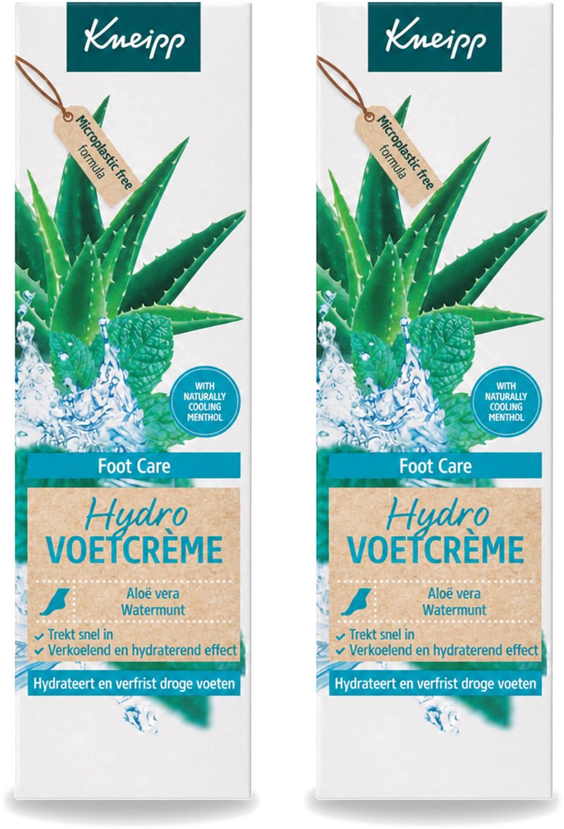 2 x Kneipp - Voetcrème - Hydro Care - Menthol, Aloe Vera & Watermunt - 75 ml - Voordeelverpakking - 2 stuks