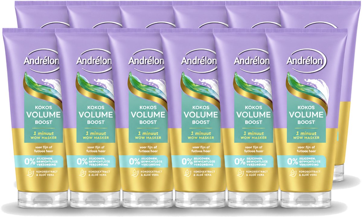 12 x Andrélon – Haarmasker WOW – Kokos Volume Boost – 180 ml - Voordeelverpakking - 12 stuks