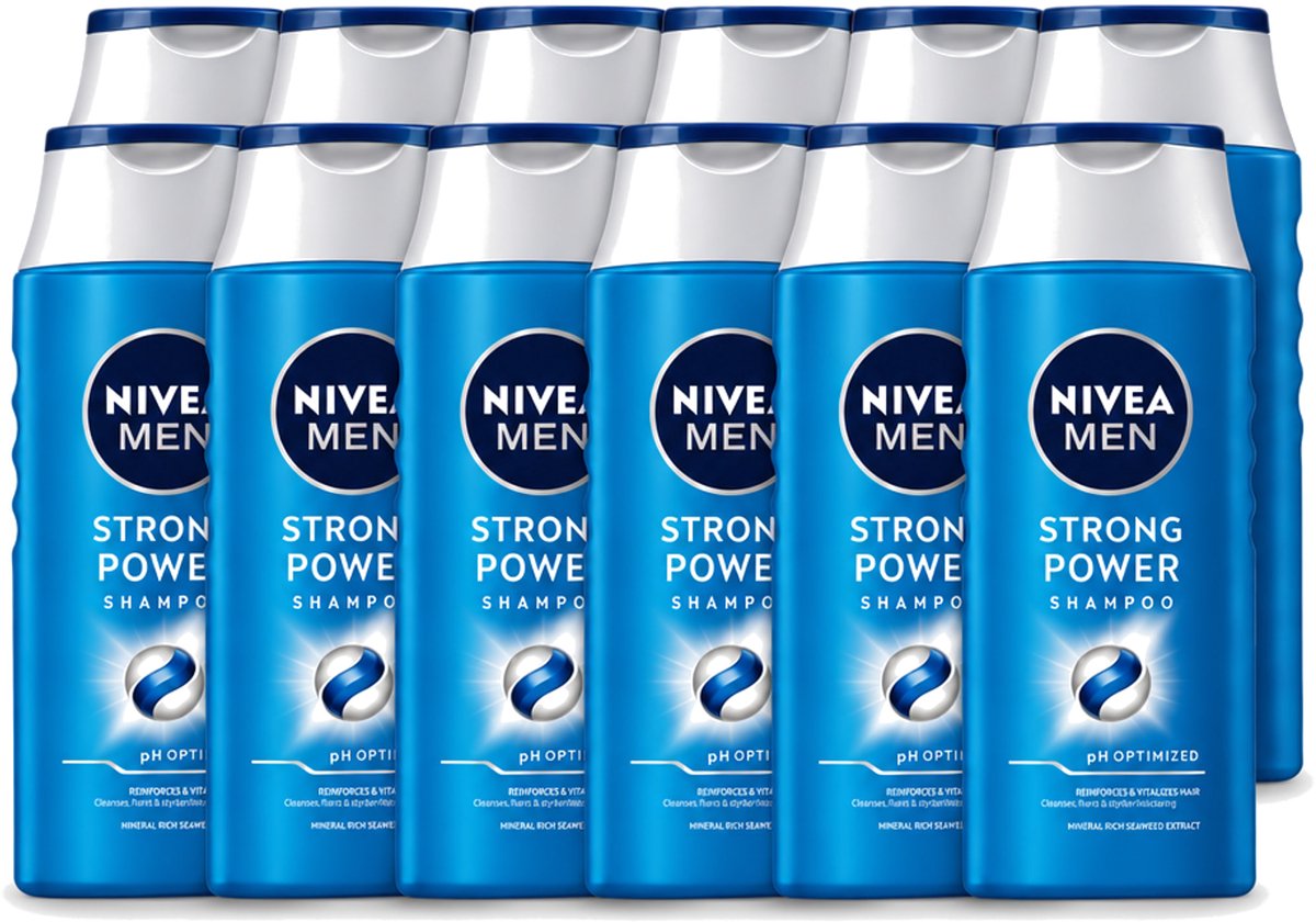 12 x NIVEA MEN – Shampoo – Strong Power – 250 ml - Voordeelverpakking - 12 stuks
