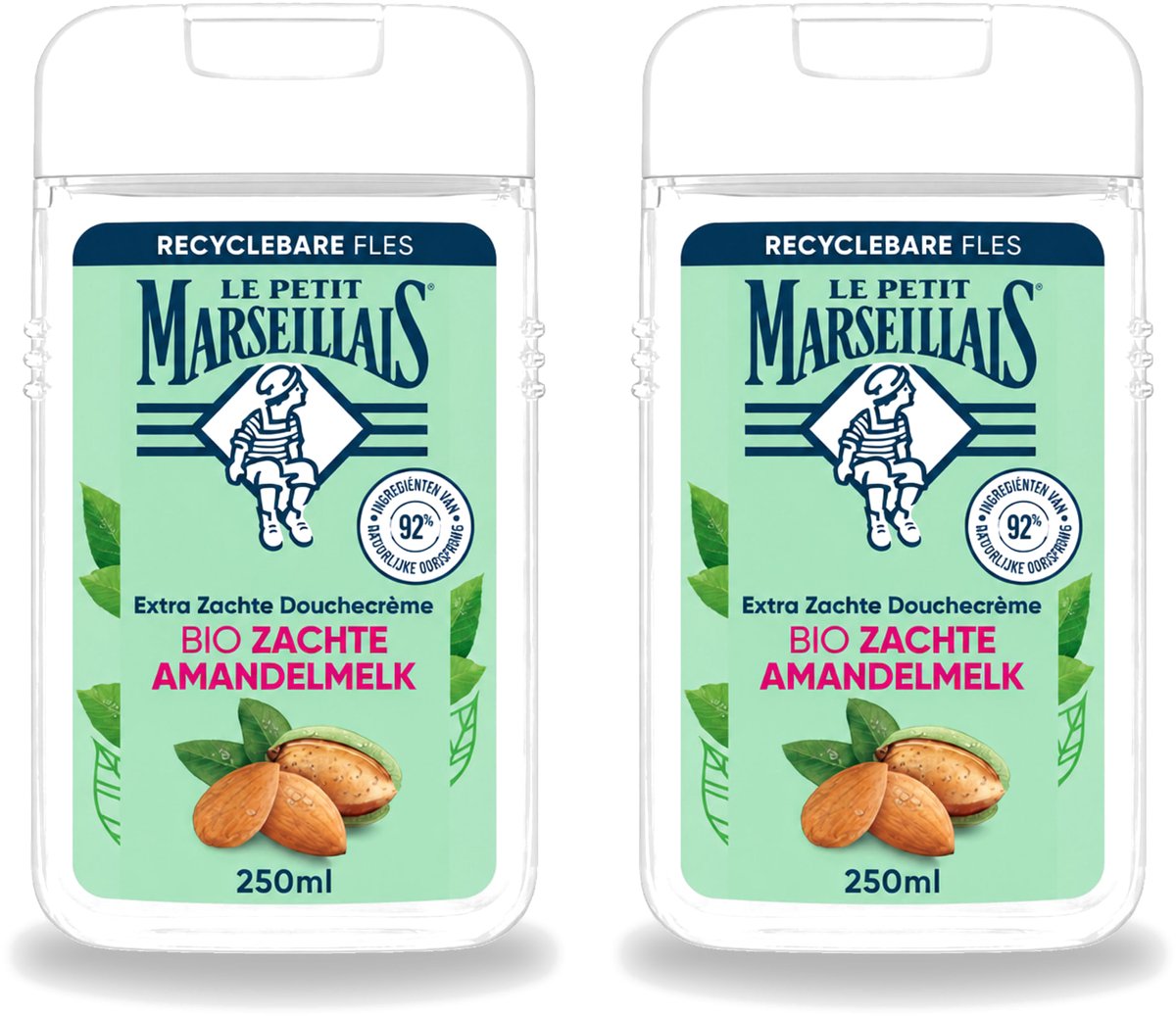 2 x Le Petit Marseillais – Douchecrème – Zoete Amandel – Hydraterend – 250 ml - Voordeelverpakking - 2 stuks