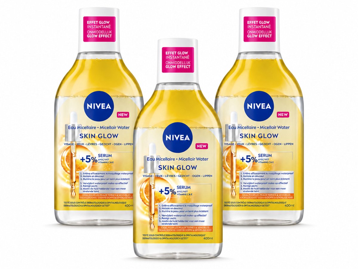 3 x NIVEA - Micellair Water - Serum Verrijkt Stralend - Verwijdert Waterbestendige Make-up - 400 ml - Voordeelverpakking - 3 stuks