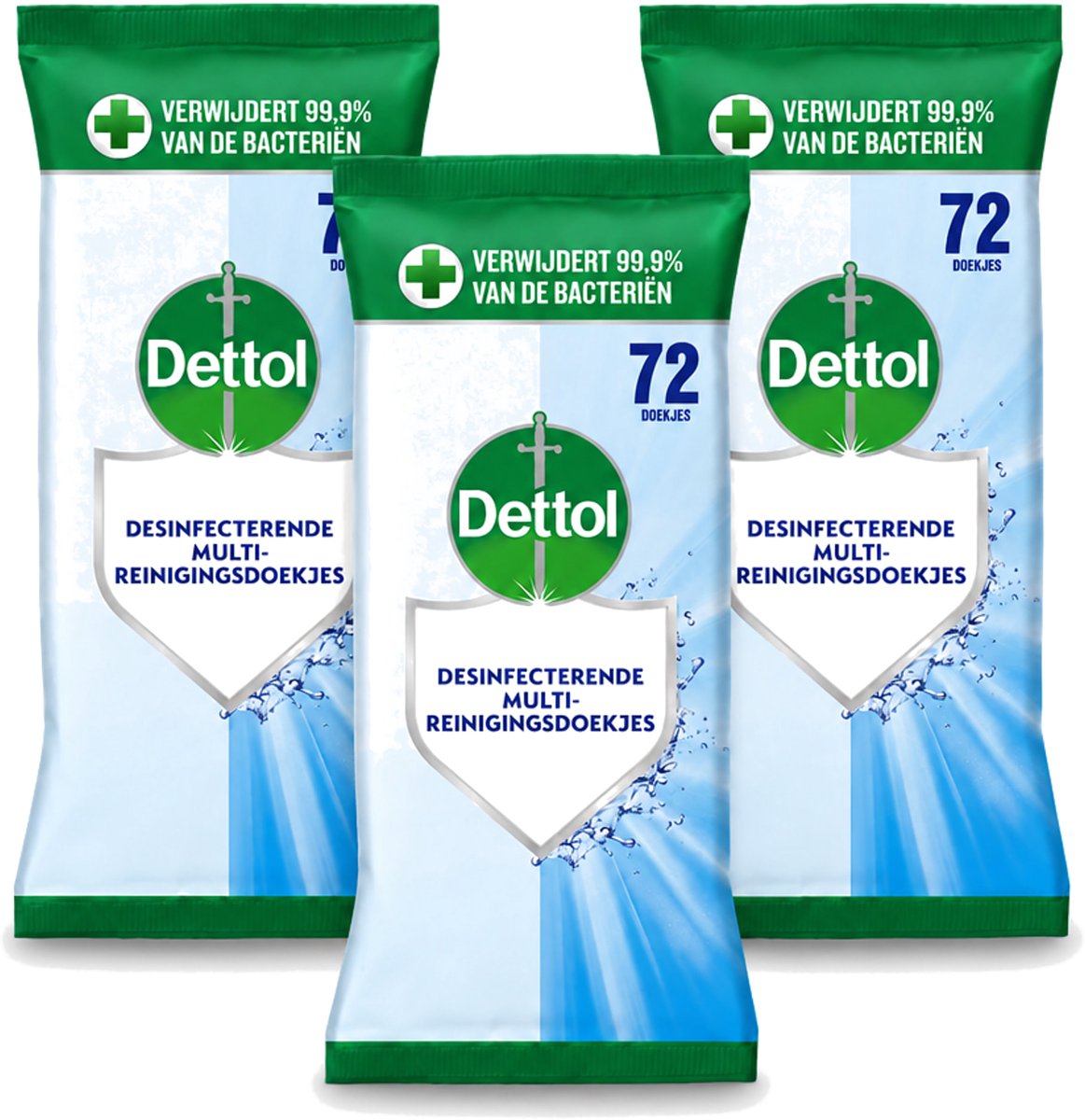 3 x Dettol - Reinigingsdoekjes Cleanser - Krachtige Hygiëne - Zonder Bleek - 72 Doekjes - Voordeelverpakking - 3 stuks