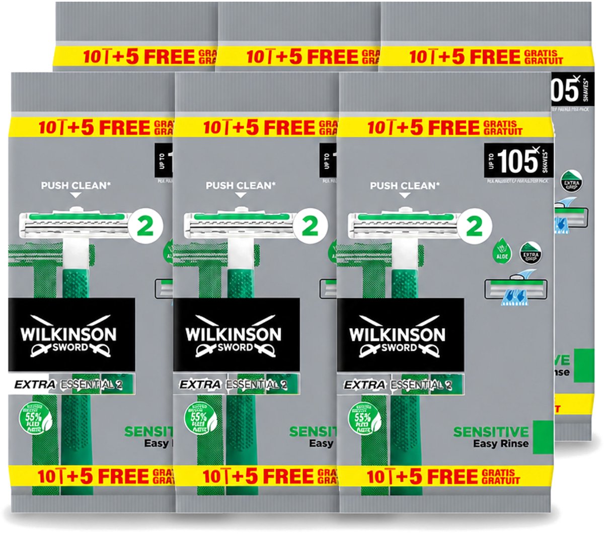 6 x Wilkinson - Wegwerpscheermesjes - Extra Essential 2 Sensitive - Zacht - 15 mesjes - Voordeelverpakking - 6 stuks