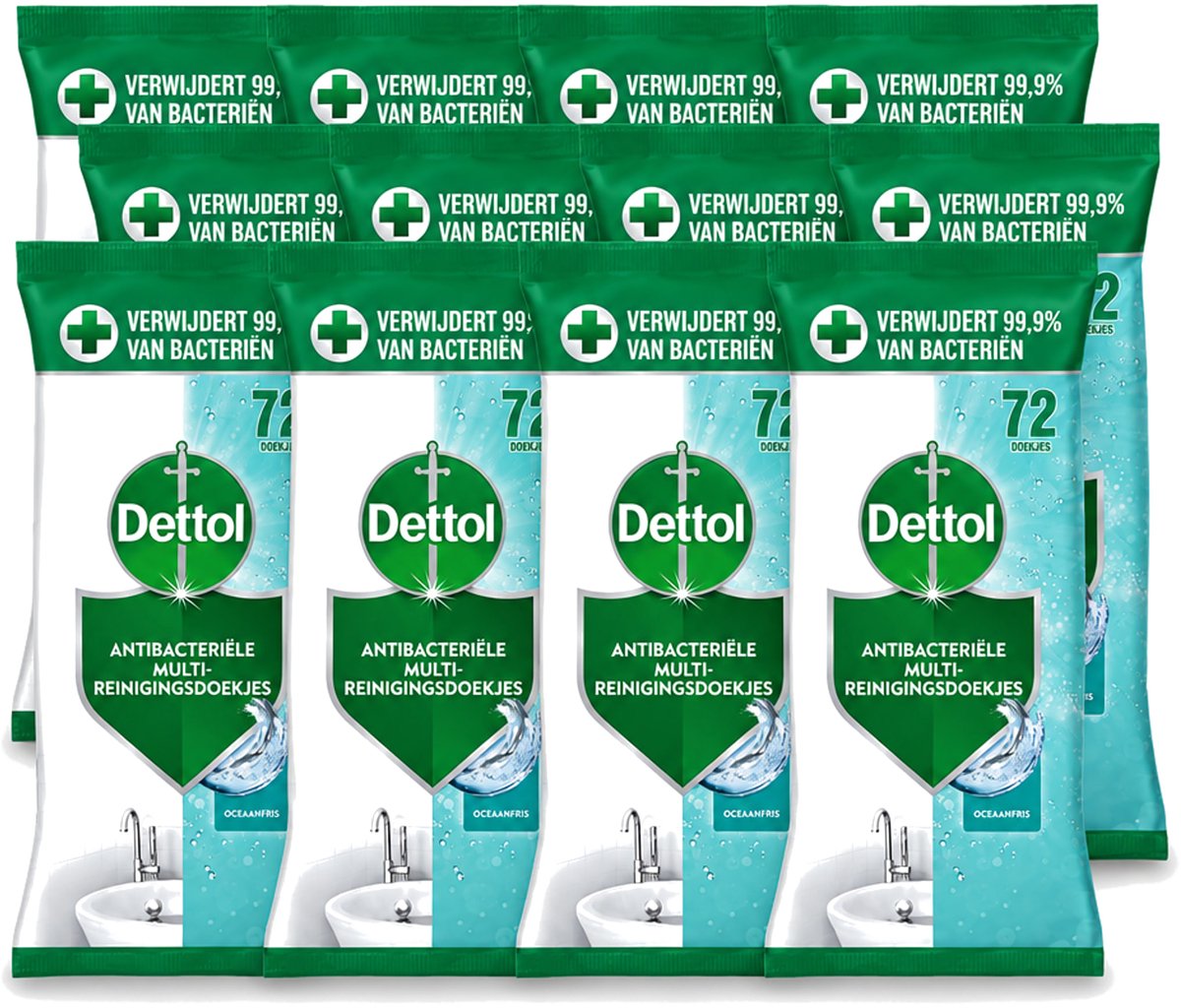 12 x Dettol - Reinigingsdoekjes - Oceaanfris - Antibacteriële Reiniging - 72 Doekjes - Voordeelverpakking - 12 stuks