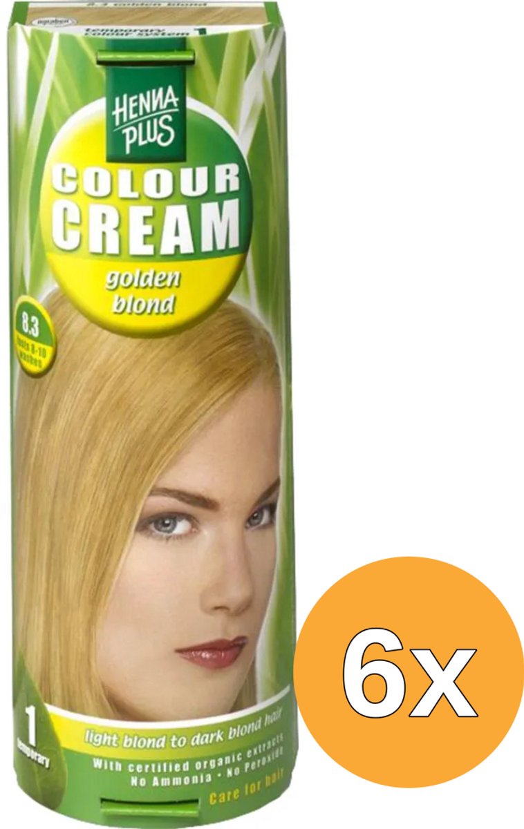 6x Hennaplus Colour Cream 8.3 Gold Blond (60 ml)