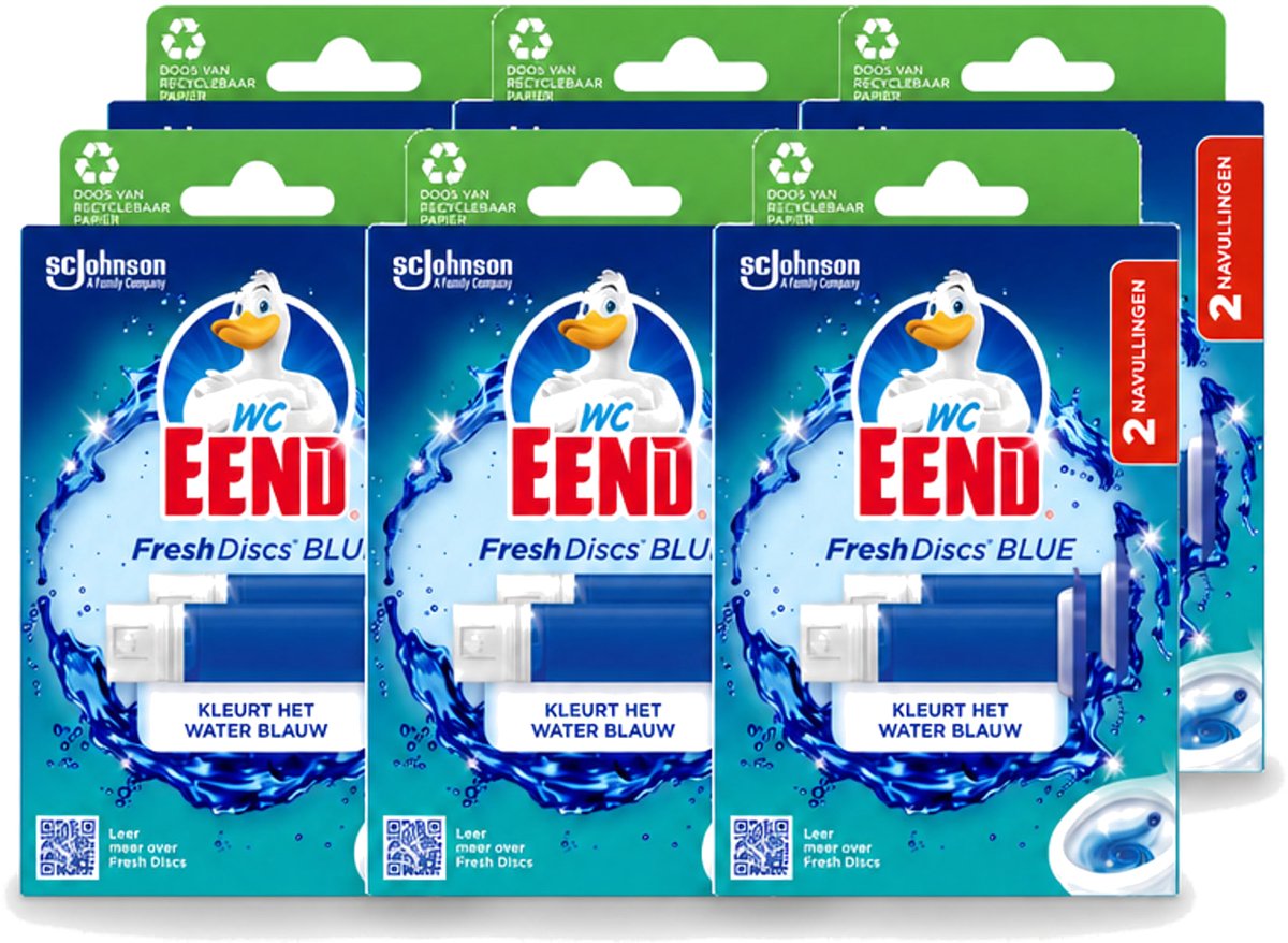 6 x WC Eend - Fresh Discs Coloring Blue - Duo Navulling - Kleurt Water Blauw & Verfrist - 72 ml - Voordeelverpakking - 6 stuks