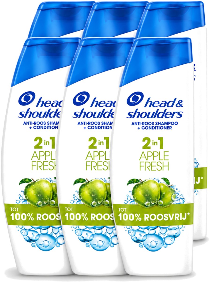 6 x Head & Shoulders - Shampoo - 2-in-1 - Apple Fresh - 100% Roosvrij - 300 ml - Voordeelverpakking - 6 stuks