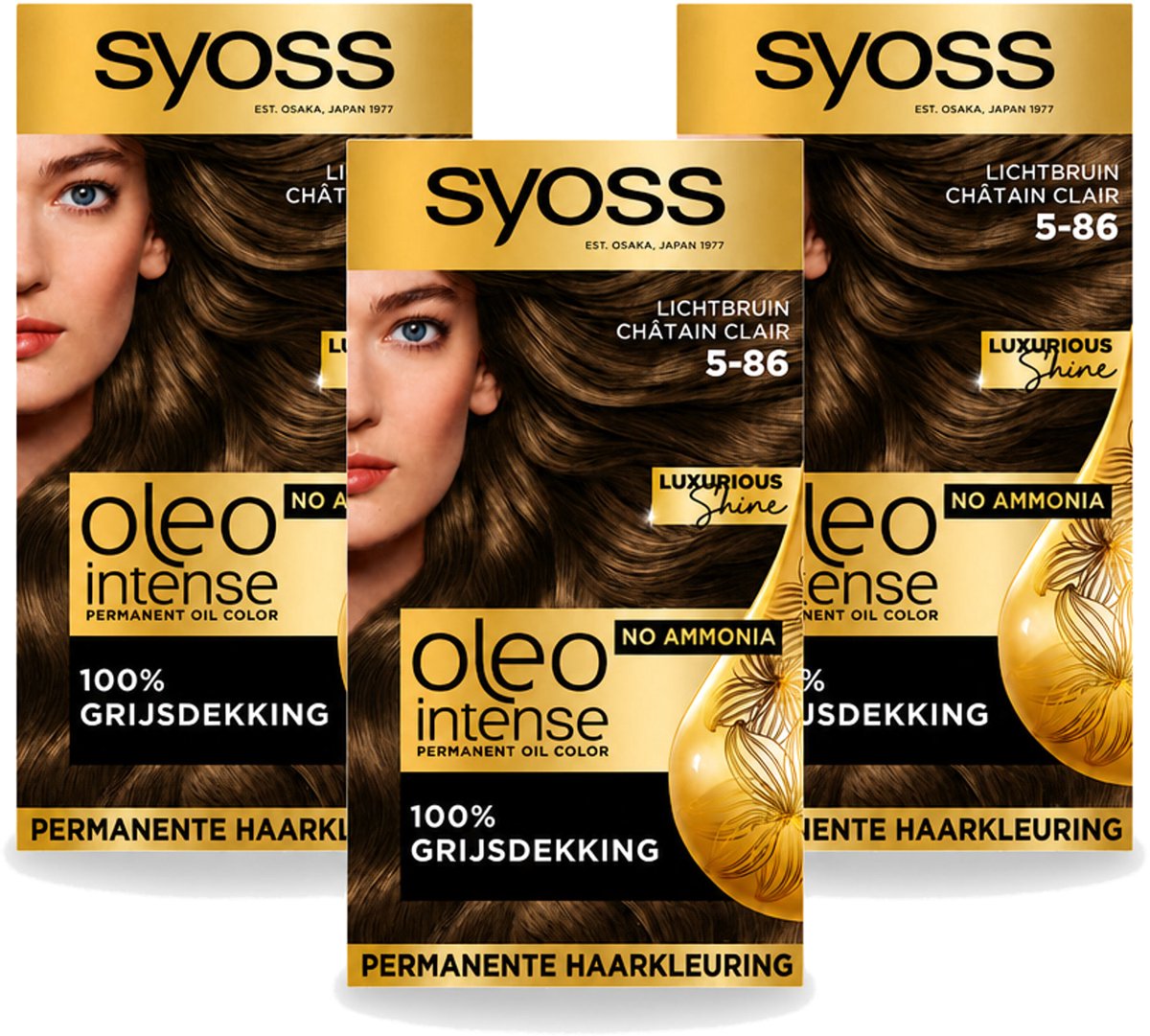3 x SYOSS - Oleo Intense 5-86 - Haarverf - Permanente Haarkleuring - Lichtbruin - Langdurige Kleur - Voordeelverpakking - 3 stuks