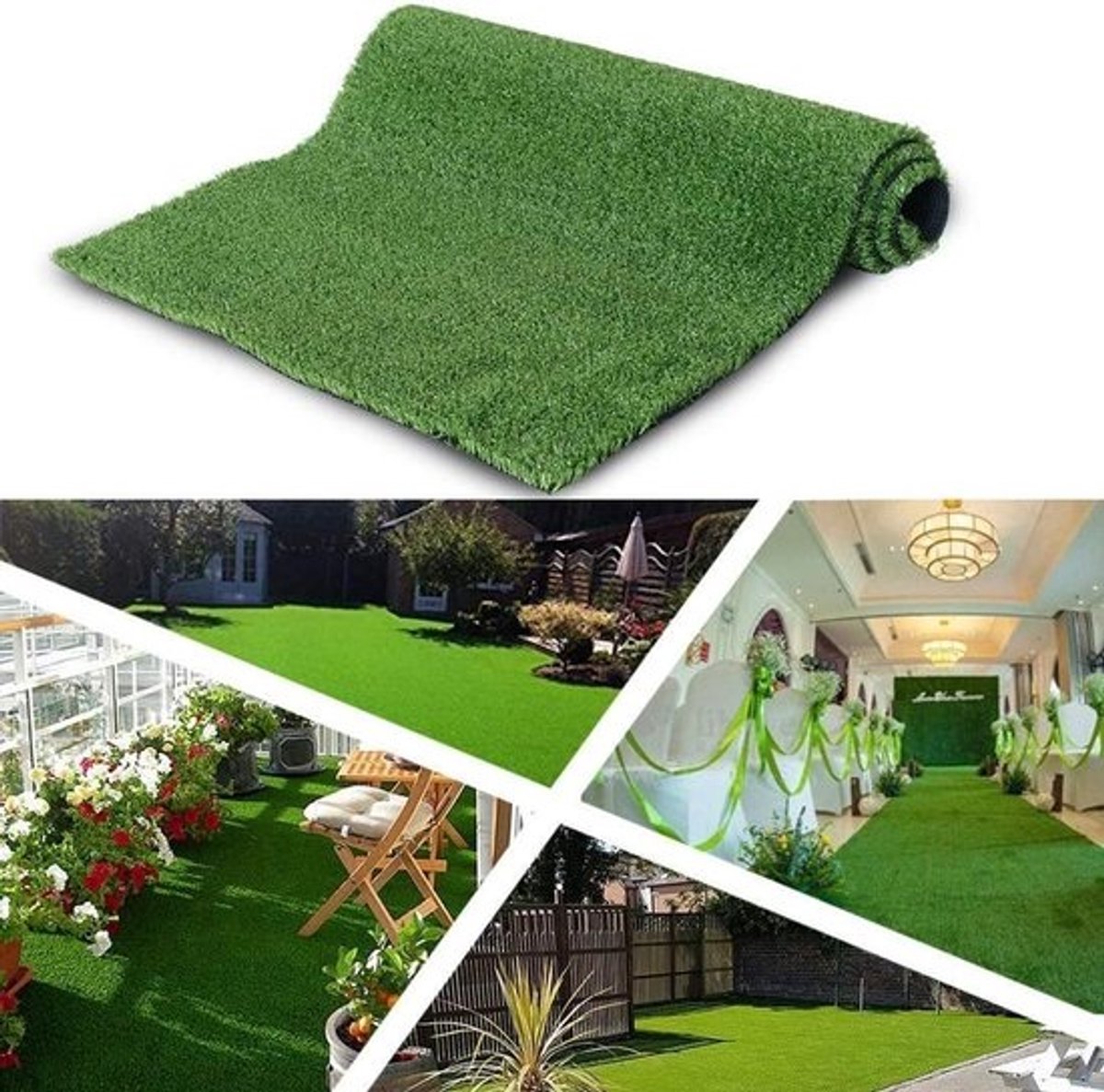 Kunstgrastapijt - Natuurlijk gazon - Voor buiten en tuin - Met drainagegaten - 1.5 x 3 meter - Groen