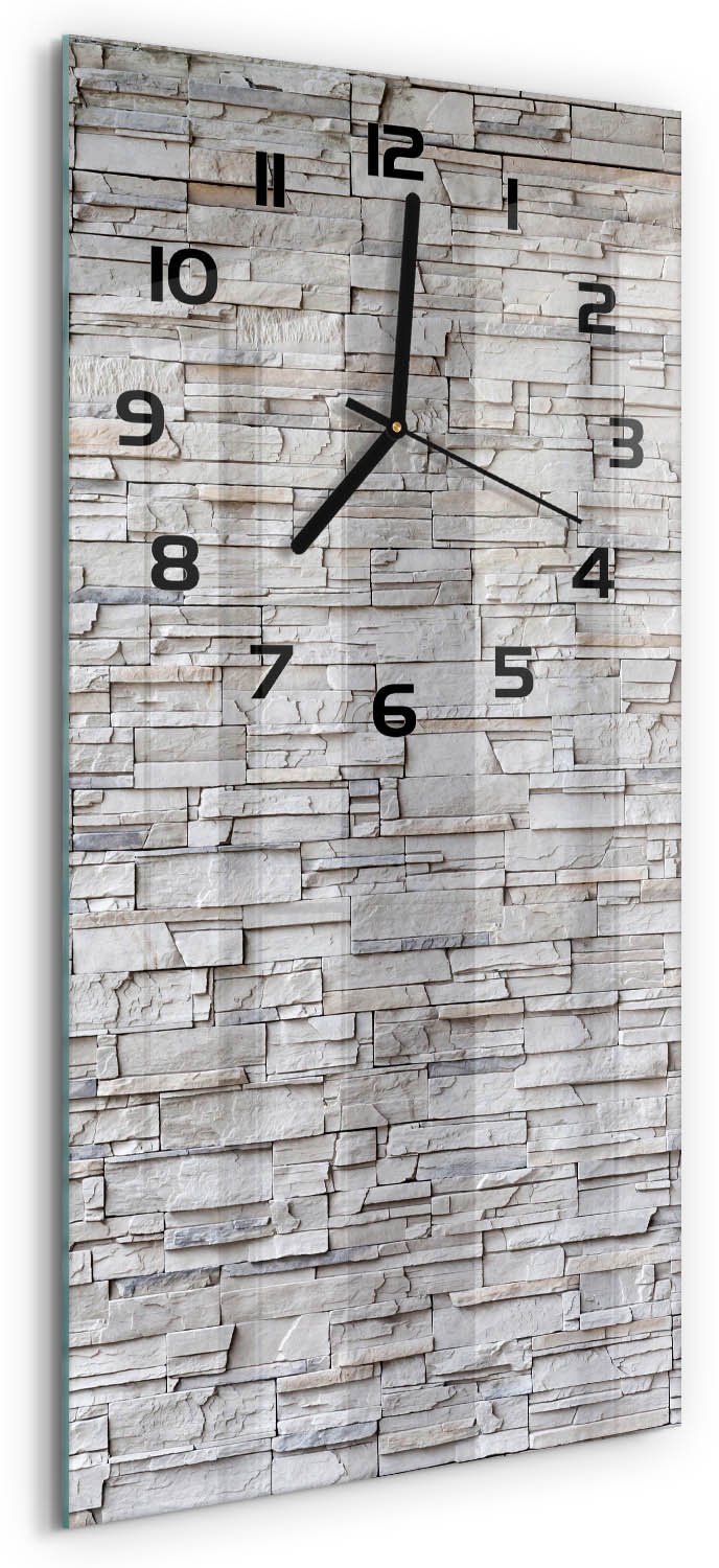 Tulup Wandklok - Stenen muur Glazen Klok Met Print - 30x60 cm - Beige Wandklok Glas Met Motief - Zwarte handen - Rechthoekige Klok - Wandklok Glas Decoratie - Gekleurde Glazen Klok