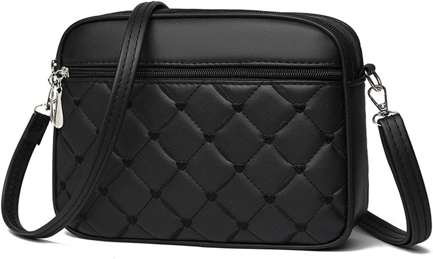 Stijlvolle schoudertas voor dames van PU leer, geschikt voor mobiele telefoons, met afneembare riem en geborduurd hartdesign