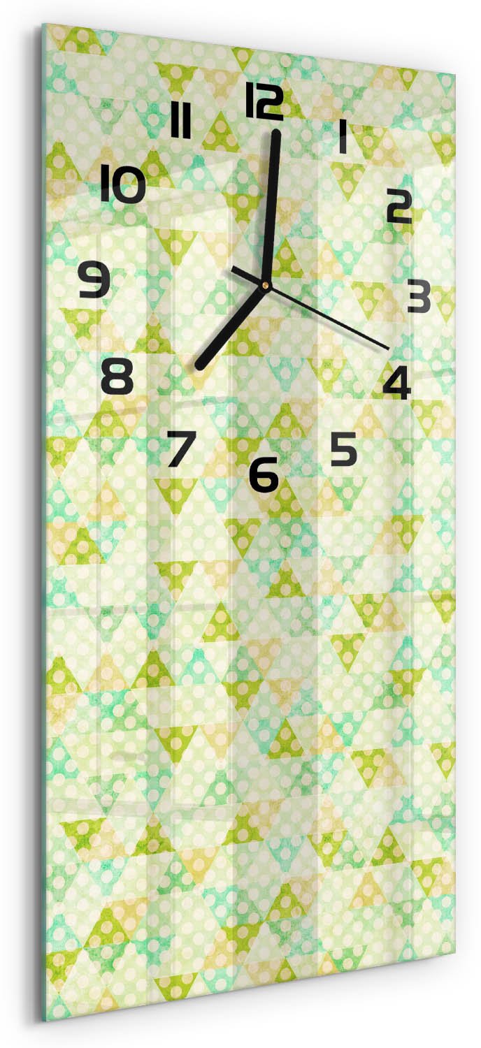 Tulup Wandklok - Geometrische achtergrond Wandklok Glas Decoratie - 30x60 cm - Groente Gekleurde Glazen Klok - Zwarte handen - Rechthoekige Klok - Klok Glas Met Opdruk - Moderne Wandklok Glas