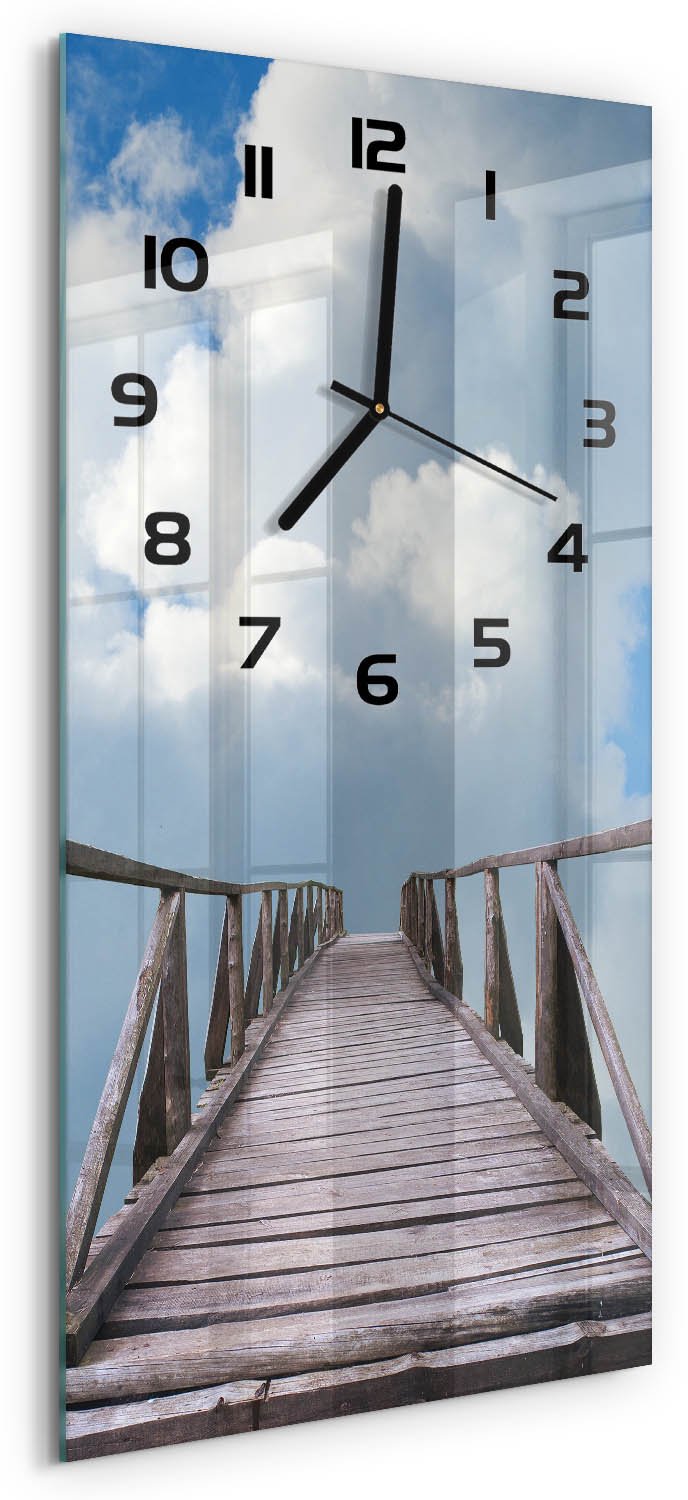 Tulup Wandklok - De weg naar de hemel Gekleurde Glazen Klok - 30x60 cm - Bruin Glazen Klok Met Print - Zwarte handen - Rechthoekige Klok - Moderne Wandklok Glas - Wandklok Glas Decoratie