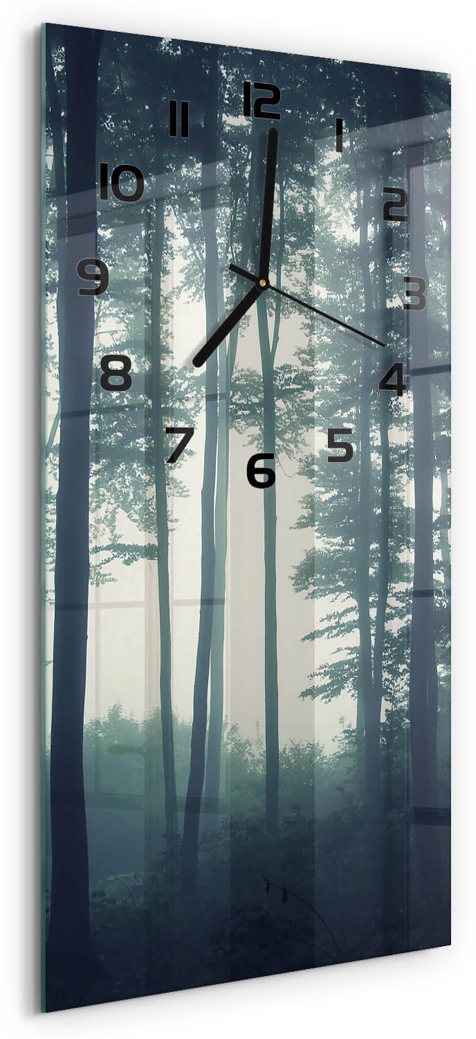 Tulup Wandklok - Mist in het bos Wandklok Glas Decoratie - 30x60 cm - Zwart Gekleurde Glazen Klok - Zwarte handen - Rechthoekige Klok - Klok Glas Met Opdruk - Moderne Wandklok Glas